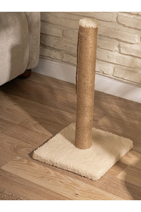 Çubuk Kedi Tırmalama Tahtası Peluş Kumaş Silinebilir Demonte 40 cm Krem Renk