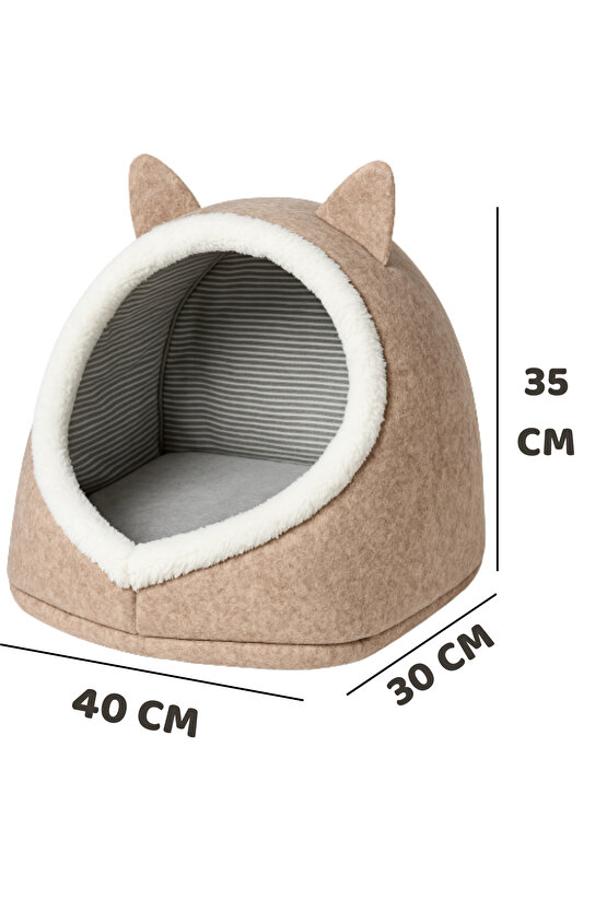 Evi Köpek Evi Evcil Hayvan Yatağı Katlanabilir Keçe Yuva Kulübe Dekoratif Krem Renk 40