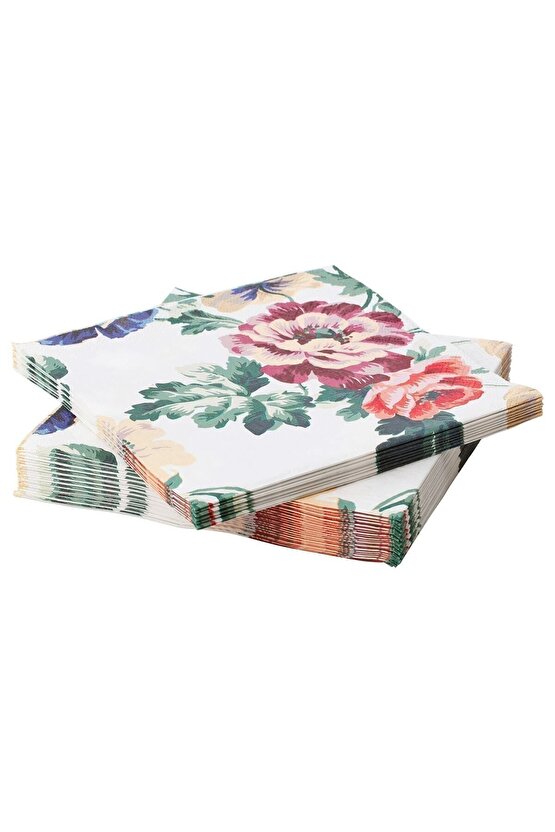 Üç Katlı 60 Adet 33x33 Cn Ticaret Çiçek Desenli Peçete