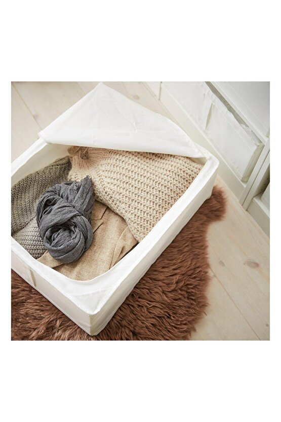 Hurç, Beyaz, 43x53x19 Cm, Yatak Altı Yastık Çarşaf Nevresim Giysi Saklama Kutusu Hurç Kutu