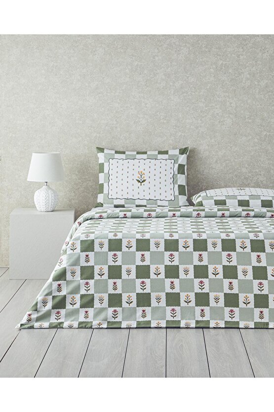 Crocus Flora Pamuklu Tek Kişilik Nevresim Seti 160 x 220 Yeşil