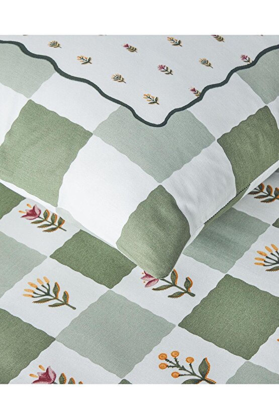 Crocus Flora Pamuklu Tek Kişilik Nevresim Seti 160 x 220 Yeşil