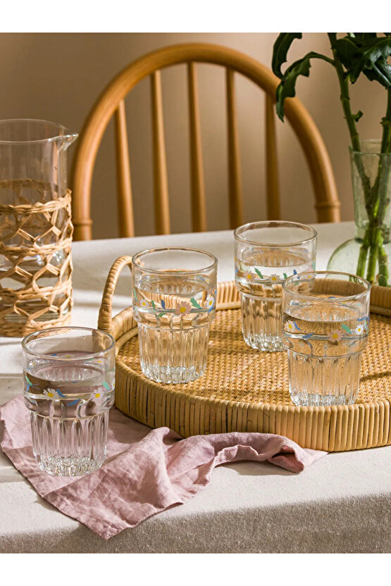 LCW HOME Renksiz Çiçek Baskılı Cam Bardak Seti 4lü 380 ml