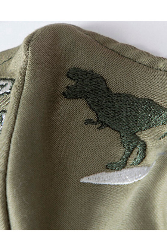 Dinosaur Pamuklu Kumaş 4-12 Yaş Çocuk Maske? Yeşil