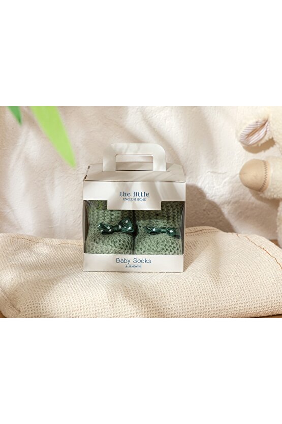 Soft Triko Fiyonklu Bebe Çorap 6-12 Ay Yeşil