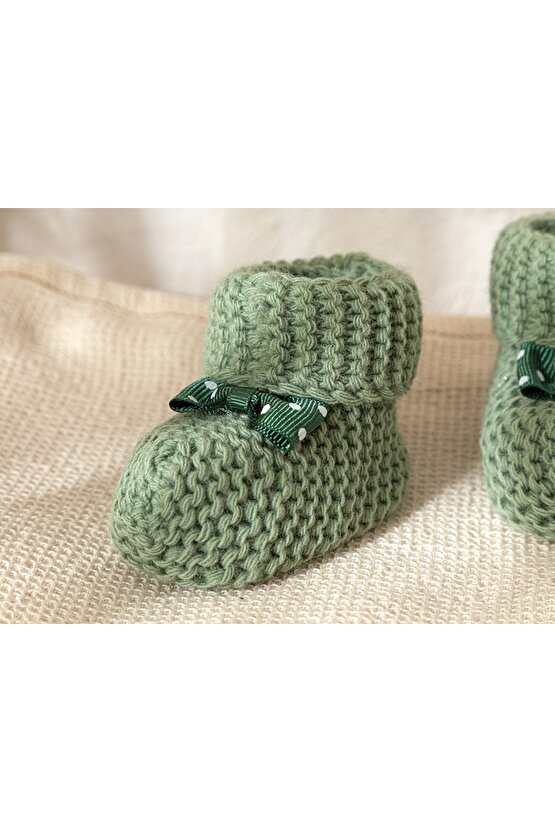 Soft Triko Fiyonklu Bebe Çorap 6-12 Ay Yeşil