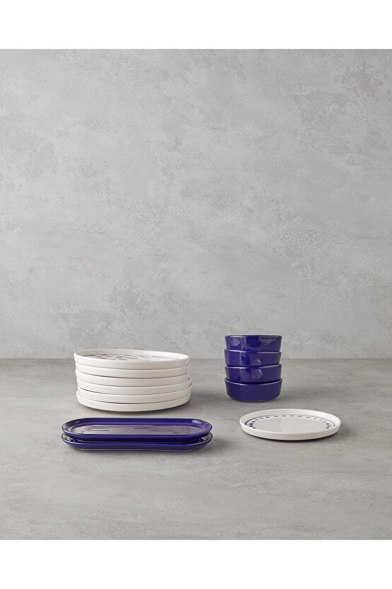 Cosmos Seramik Kahvaltı Takımı 14 parça 6 kişilik Lacivert