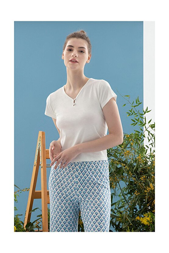 Blue Blanc Viskon Kadın Pijama Takımı Mavi