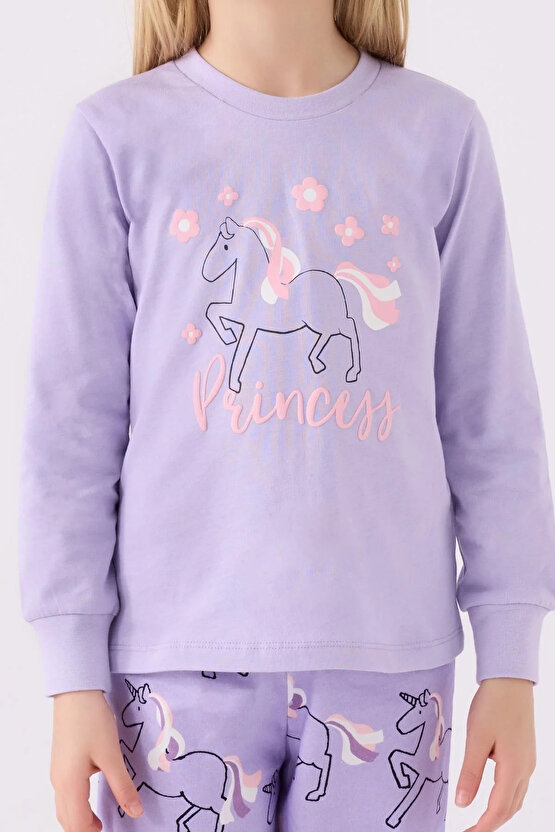 Kız Çocuk Mor Uzun Kol Pijama Takımı