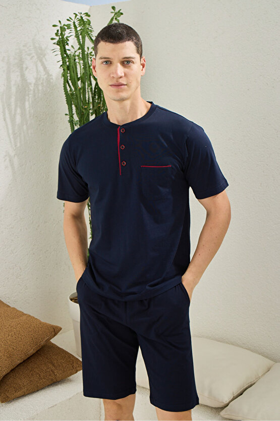 Büyük Beden Erkek Battal Midi Yaka Şortlu Takım Modern Tasarım