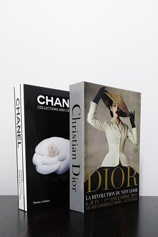 2li Dekoratif Kitap Kutu Görünümlü Chanel Siyah Gül & Dior Şapkalı Kadın Temalı