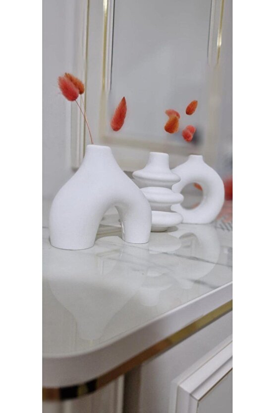 Minimal Vazo Set 3lü Bohem Biblo Minyatür Dekoratif Dayanıklı Beton Set