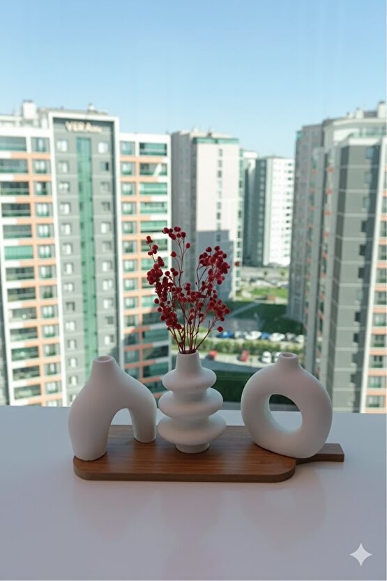 Minimal Vazo seti, 3 parça ev dekorasyon seti, beyaz, ev dekorasyonu