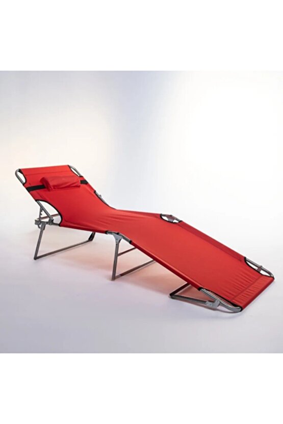 Kamp Yatağı Yastıklı Katlanır Şezlong Kampet Kırmızı 1625
