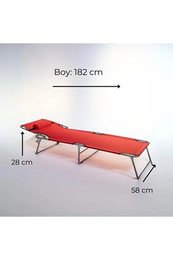 Kamp Yatağı Yastıklı Katlanır Şezlong Kampet Kırmızı 1625