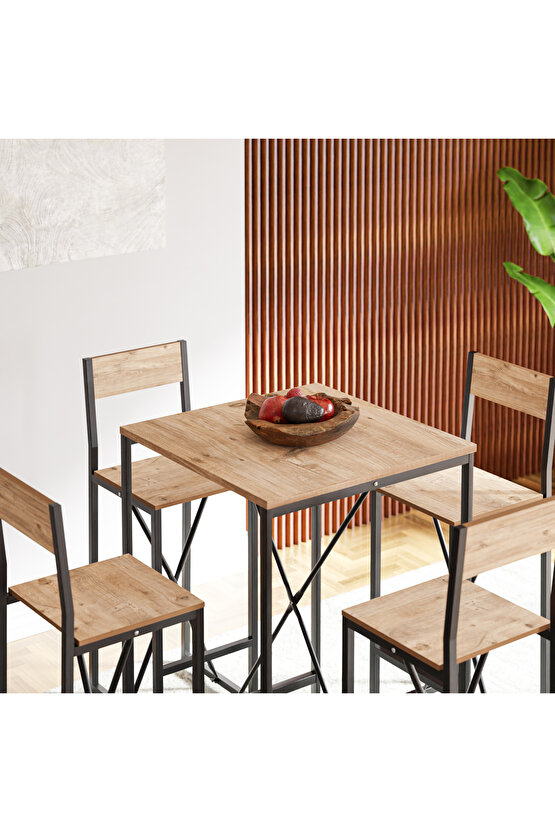 4 Kişilik Bar Masa Sandalye Seti Mutfak Yemek Masası Takımı Çam 1575