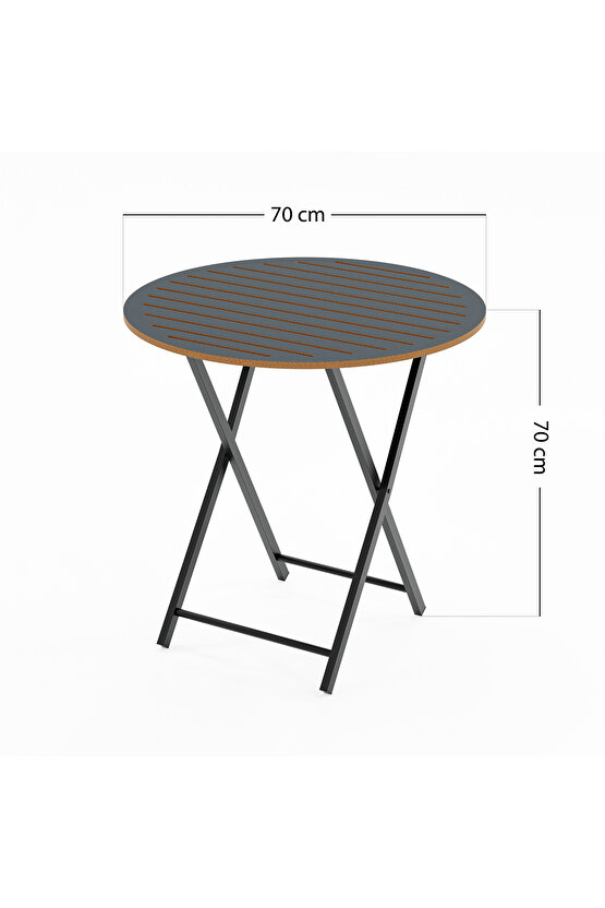 Katlanır 4 Kişilik Yuvarlak Bahçe Masası Bistro Masa 70x70 Füme 1508