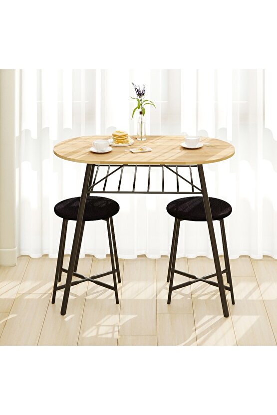 Mutfak Masası Oval Tabure Takımı Döşemeli Masa Sandalye Takımı Atlantik Çam 1476