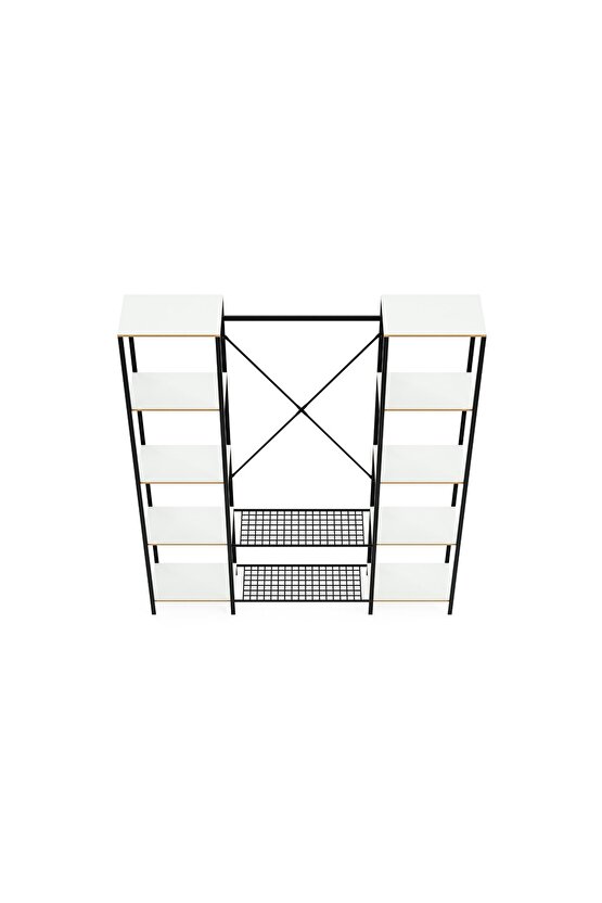 Çok Amaçlı Metal Ayaklı Çift Raflı Dolap Ayakkabılık Portatif Portmanto Gardırop Beyaz 1374