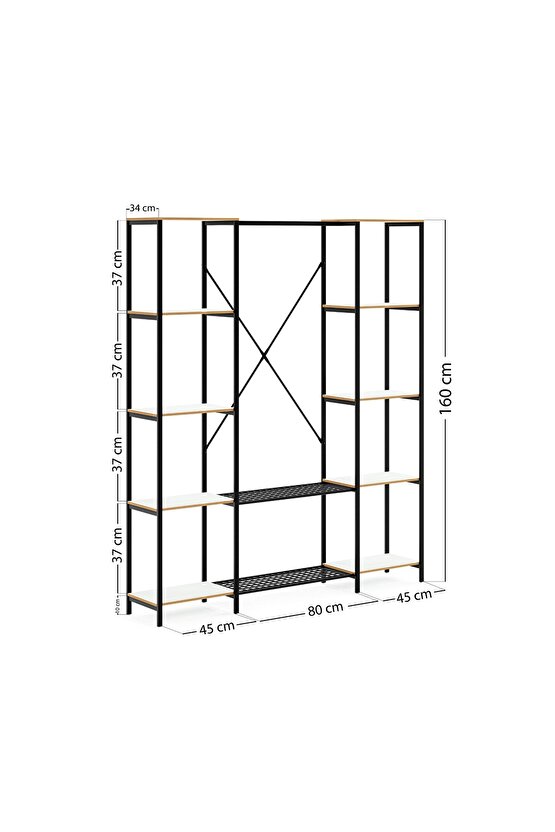 Çok Amaçlı Metal Ayaklı Çift Raflı Dolap Ayakkabılık Portatif Portmanto Gardırop Beyaz 1374