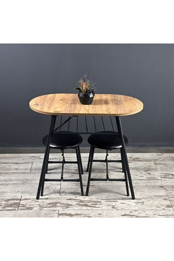 Masa Sandalye Takımı Atlantik Çam Oval Mutfak Masası Döşemeli Tabure Takımı Yemek Masası 1241