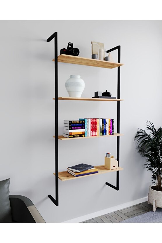 Duvar Rafı Metal Kitaplık Mobilya 4 Katlı 1072