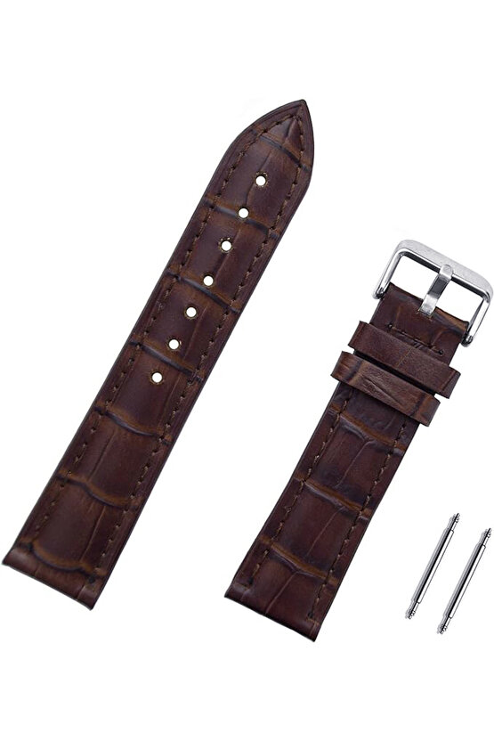 Koyu Kahverengi Kroko hakiki Dana Derisi Saat Kordonu Kayış 22 Mm