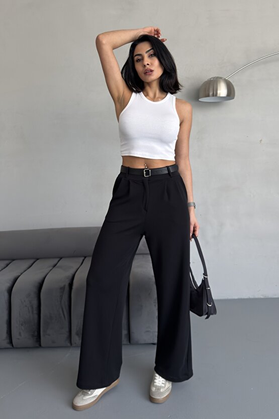 Kemer Detaylı Likralı Palazzo Pantolon