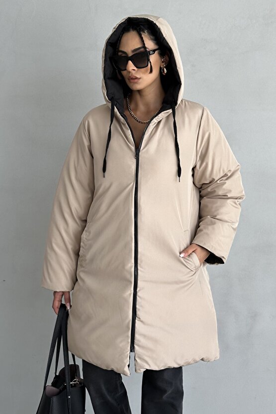 Regular Fit Çift Taraflı Uzun Şişme Mont