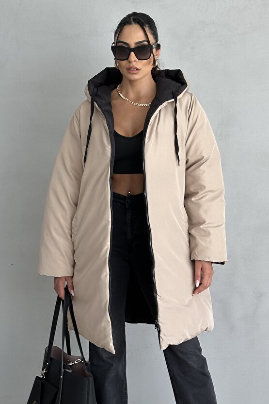 Regular Fit Çift Taraflı Uzun Şişme Mont