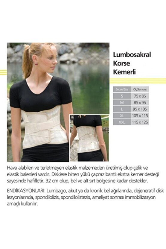 Lumbosakral Çelik Balenli Bel Korse 26 cm, konfor ve destek sağlar