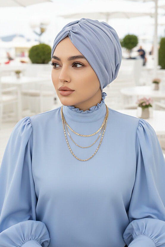 Açık Mavi Büzgülü Salaş Bone