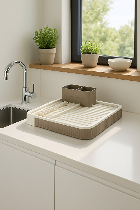 Açılır Kapanır Su Tahliyeli Çatal Kaşık Gözlü Tabaklık Bulaşıklık - Mutfak Tezgah Üstü Kurutmalık