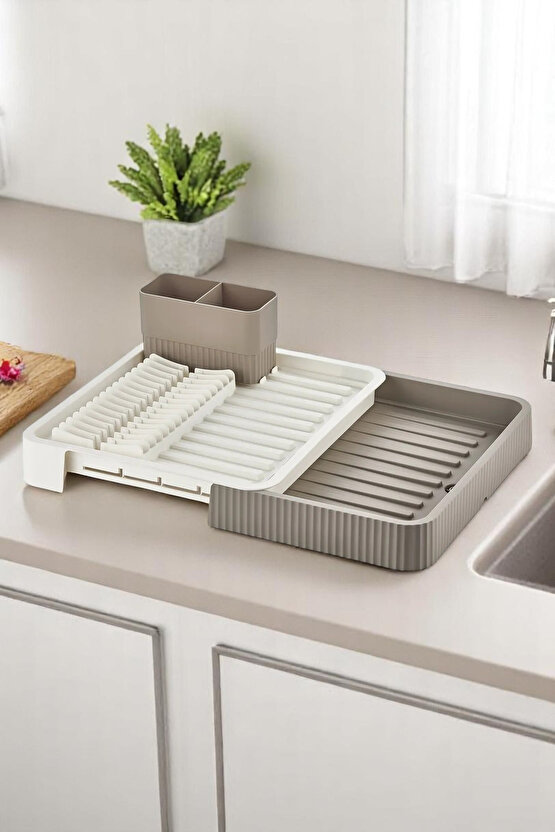 Açılır Kapanır Su Tahliyeli Çatal Kaşık Gözlü Tabaklık Bulaşıklık - Mutfak Tezgah Üstü Kurutmalık