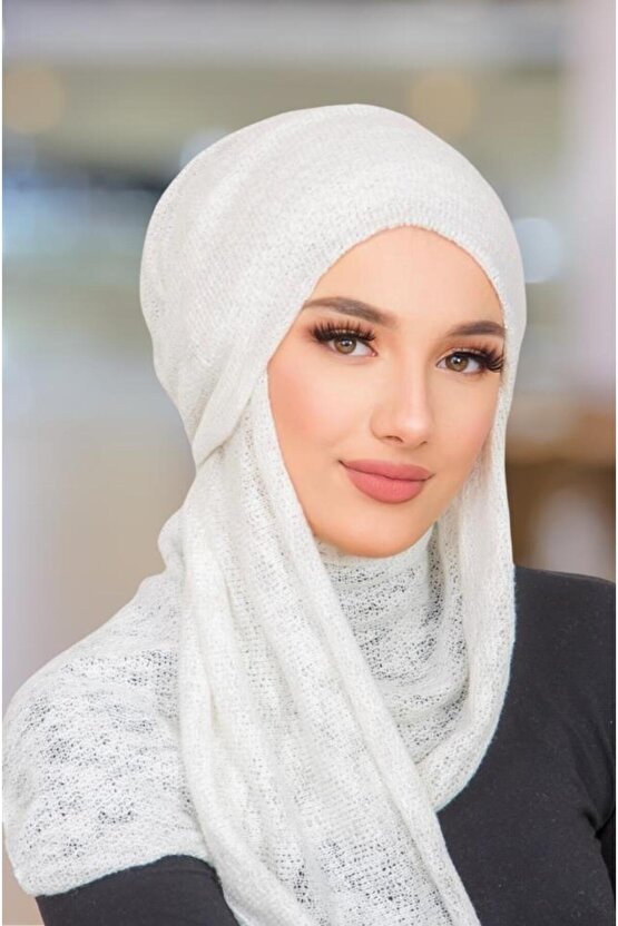 Beyaz Triko Kelebek Bone Şal