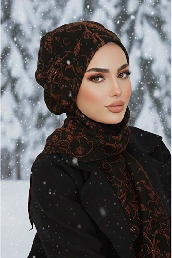 Siyah Kahve Desenli Tesettür Bere