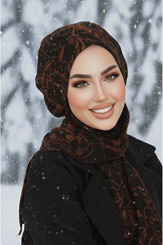 Siyah Kahve Desenli Tesettür Bere