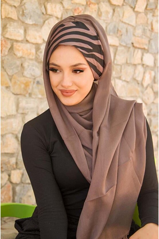 Vizon Zebra Desen Bandana Bone Şal