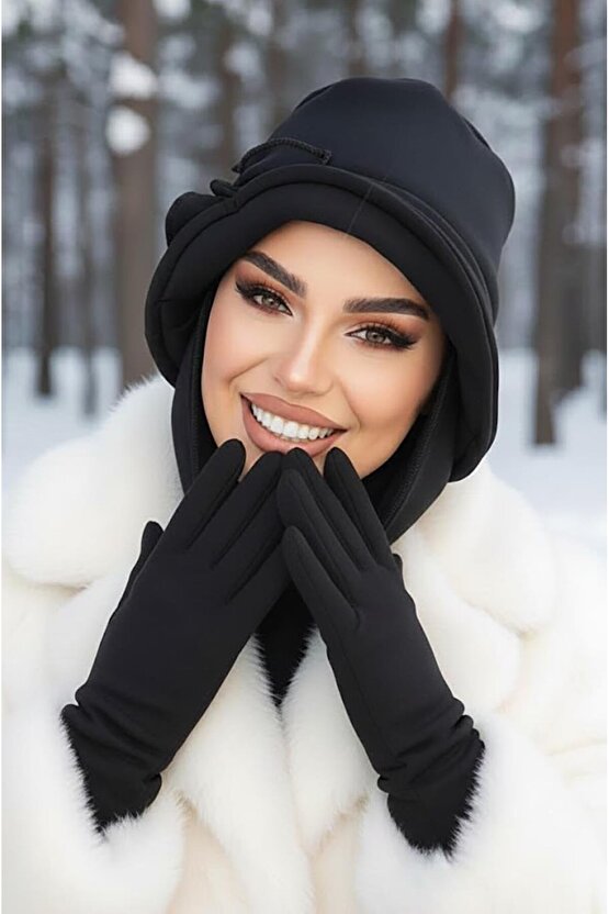 Siyah Aksesuar Detay Atkılı Vintage Şapka