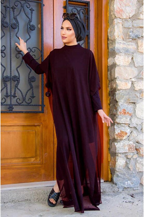 Bordo Tesettür Pareo