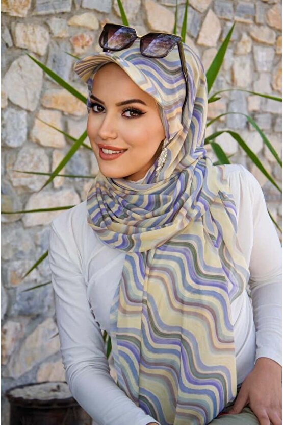Soft Tonlar Geometrik Desen Kepli Bandana Şapka Şal
