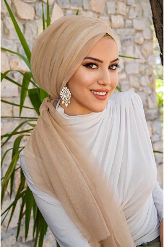 Bej Tül Büzgülü Dolama Bone