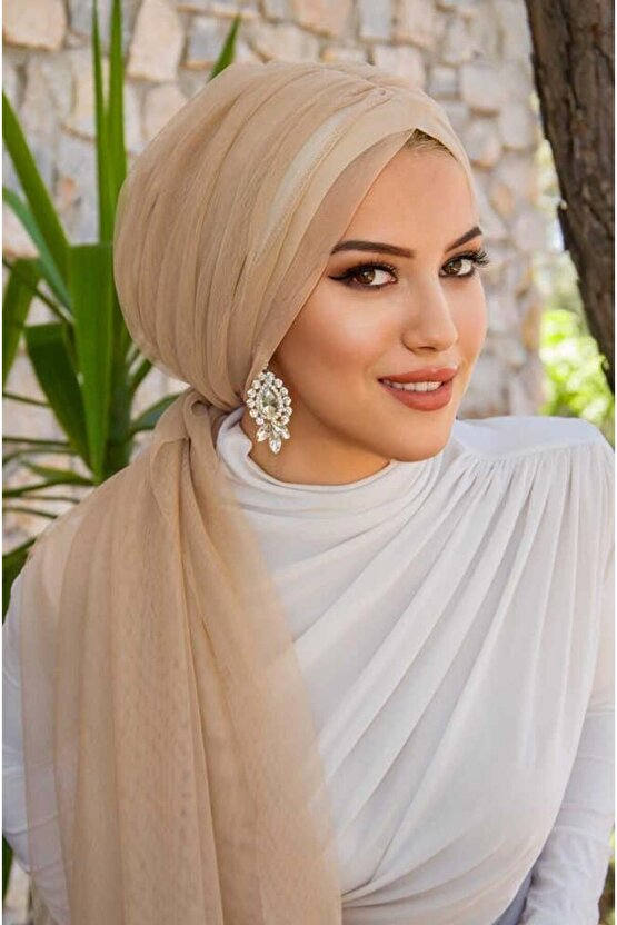 Bej Tül Büzgülü Dolama Bone