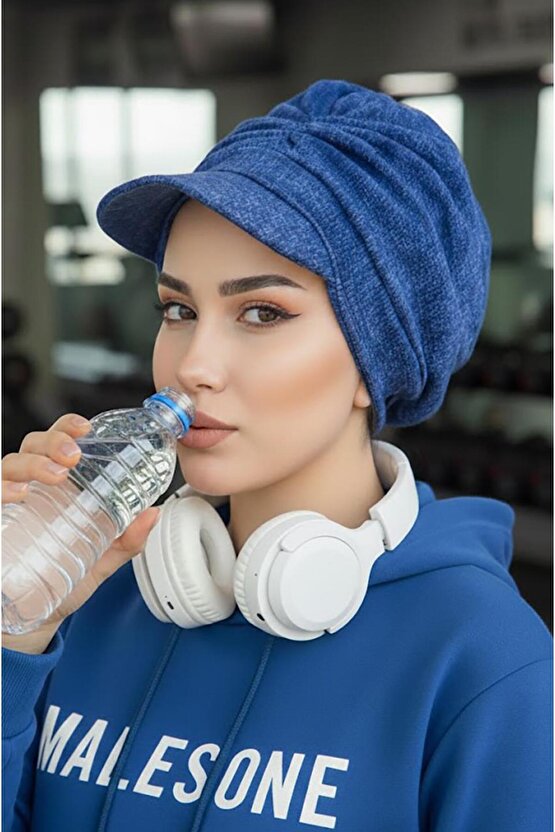 Kot Mavi Desen Tesettür Şapka Bone