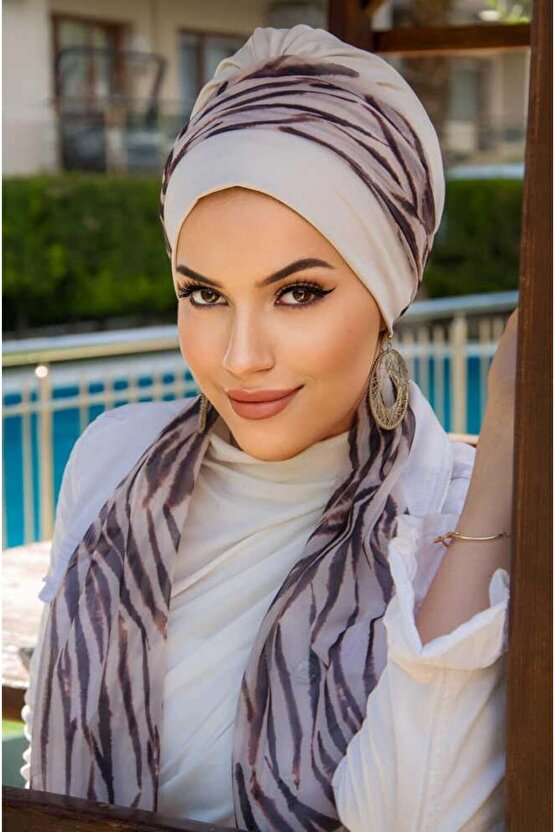 Kemik Zebra Desen Fularlı Bone