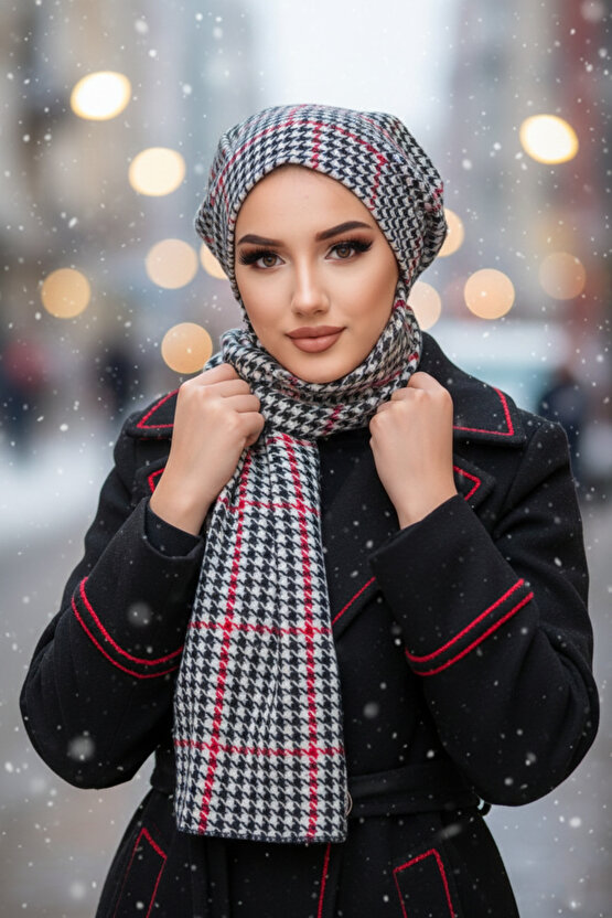 Kırmızı Kazayağı Atkılı Tesettür Bere