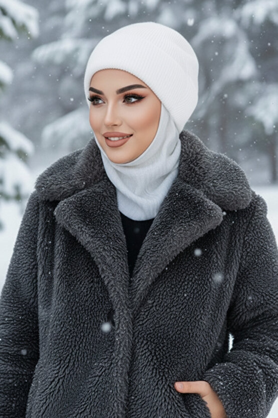 Kırık Beyaz Fitilli Maskeli Bere