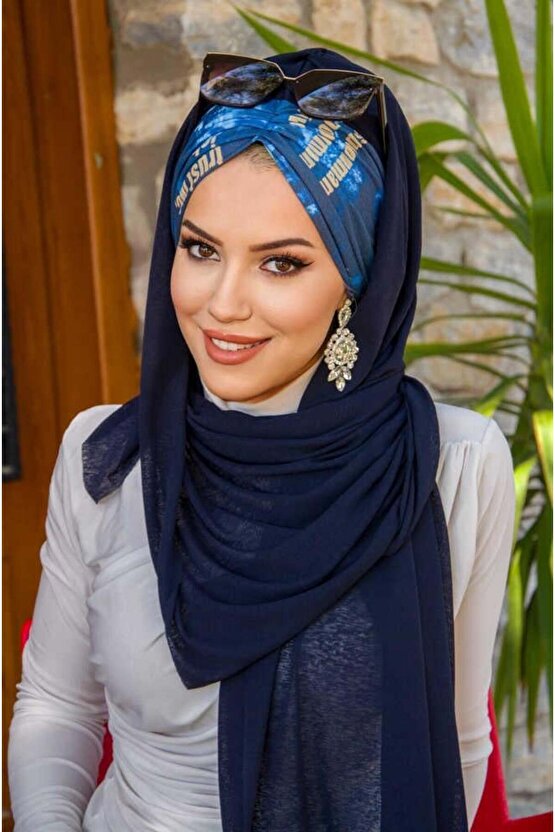 Lacivert Büzgülü Hazır Şal - 50601