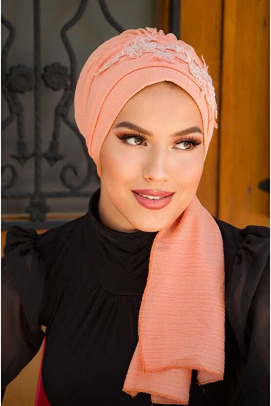 Somon Nakışlı Abiye Atkılı Bone