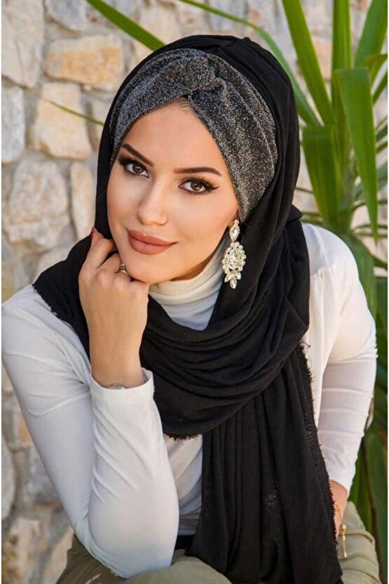 Siyah Gümüş Burgu Hazır Şal